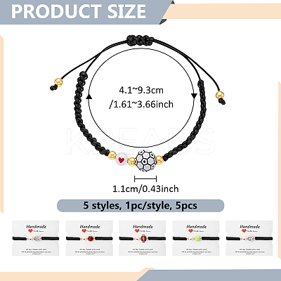 5Pcs 5 Styles Sport Theme Acylic & Alloy Braided Bead Bracelets BJEW-GO0001-12-1