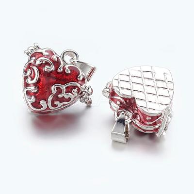Red Heart Brass Prayer Wish Craft Photo Frame Locket Box Necklace Pendants X-KK-24X21-1