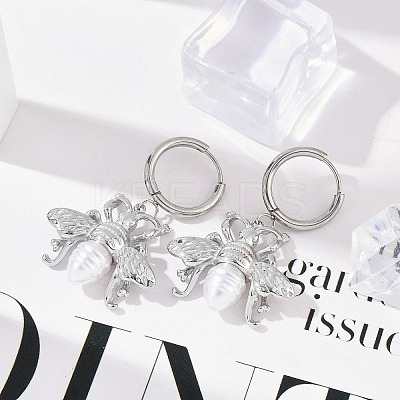 304 Stainless Steel ABS Imitation Pearl Hoop Earrings EJEW-M070-19P-1
