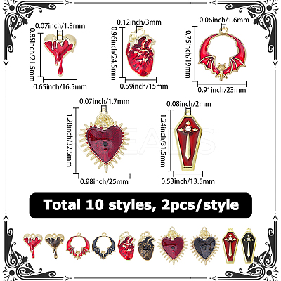 20Pcs 10 Styles Gothic Pendant with Enamel ENAM-SC0007-57-1