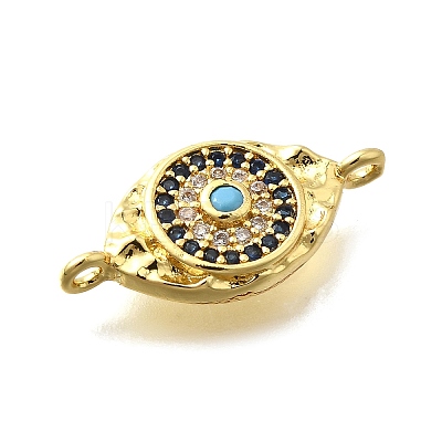 Brass Micro Pave Blue & Clear Cubic Zirconia Eye Connector Charms KK-D295-24G-1