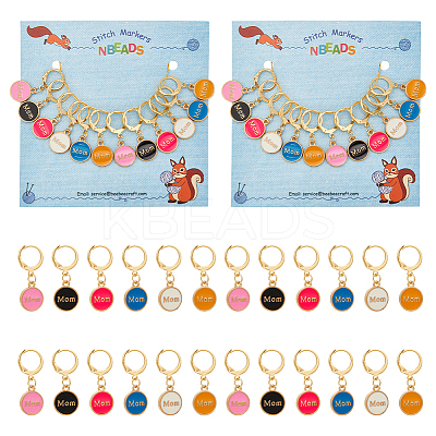 Alloy Enamel Flat Round with Word Mom Pendant Locking Stitch Markers HJEW-AB00071-1