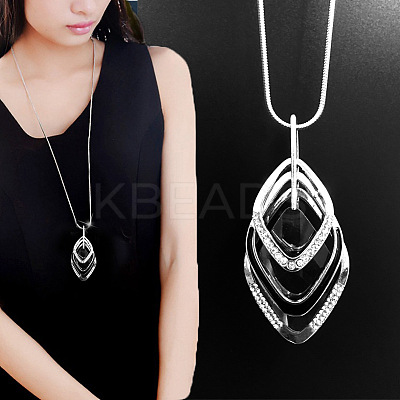 Alloy Crystal Rhinestone and Black Glass Pendant Long Necklaces FS-WG47C14-04-1