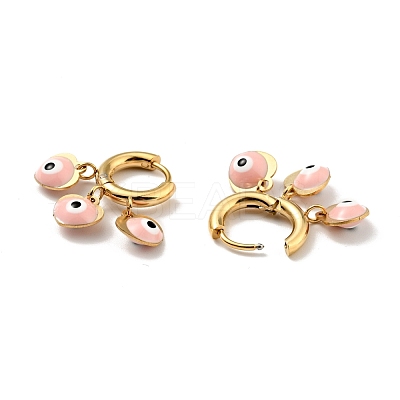 Enamel Heart with Evil Eye Dangle Hoop Earrings STAS-E162-03G-01-1