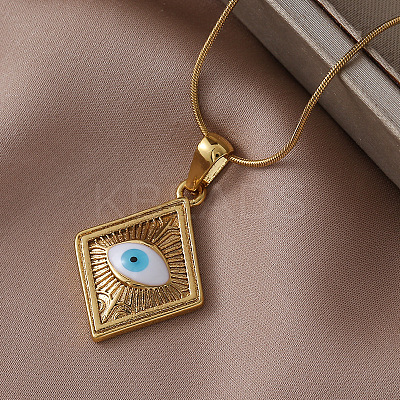 French Vintage 304 Stainless Steel Enamel Rhombus with White Evil Eye Pendant Necklaces HC0202-1