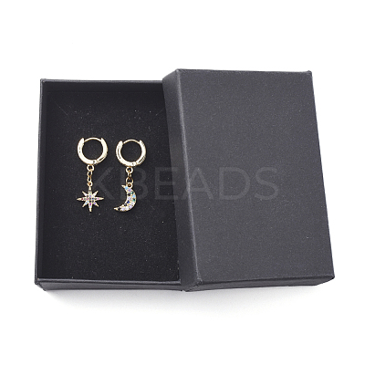 Star and Moon Asymmetrical Dangle Hoop Earrings EJEW-JE04031-01-1