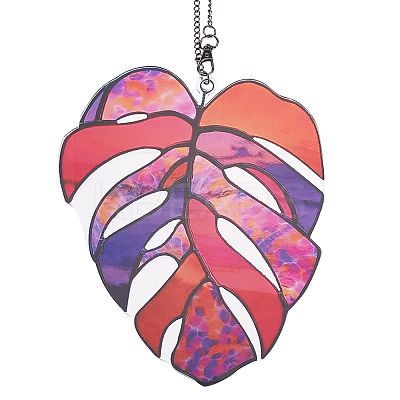 Monstera Leaf Acrylic Pendant Decorations HJEW-WH0043-33A-1