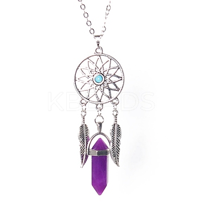 Platinum Aolly Web with Feather Shape Alloy Pendant Necklace PW-WG42683-03-1