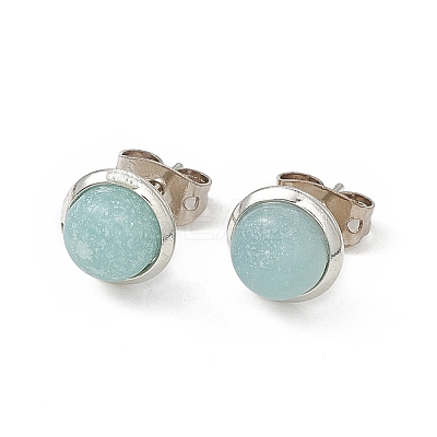 Gemstone Half Round Stud Earrings EJEW-P220-02P-1