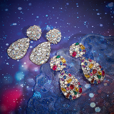 2 Pairs 2 Colors Rhinestone Teardrop Dangle Stud Earrings EJEW-AN0001-95-1