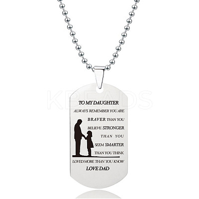 201 Stainless Steel To My Daughter Dog Tag Pendant Ball Chain Necklaces FS-WG527E6-07-1