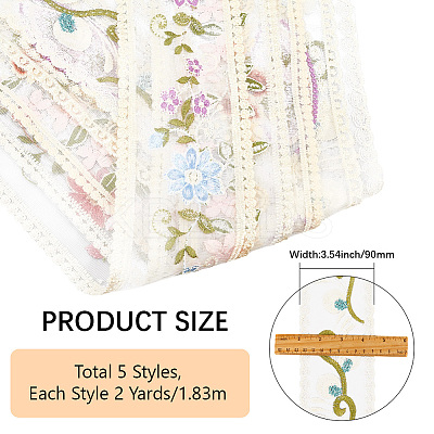 10 Yards 5 Colors Polycotton Embroidery Flower Lace Ribbon AJEW-CY0001-36-1