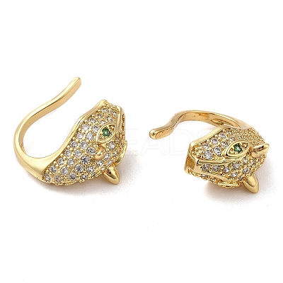 Rack Plating Brass Micro Pave Cubic Zirconia Leopard Cuff Earrings EJEW-E290-04G-1