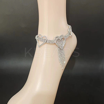 Alloy Full Crystal Rhinestone Heart Tassel Anklets for Women FS-WG2BEDF-01-1