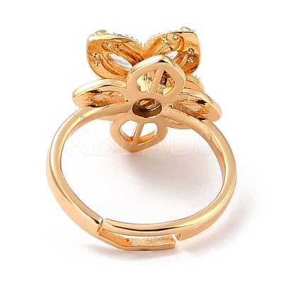 Flower Cubic Zirconia Rotatable Cuff Ring for Calming Worry Meditation RJEW-P025-01-1