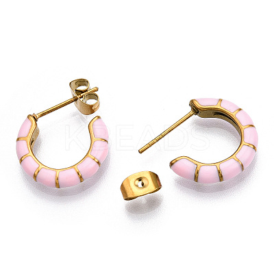 Enamel C-shape Stud Earrings EJEW-N052-05B-1