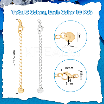 20Pcs 2 Colors 304 Stainless Steel Chain Extender STAS-UN0060-91-1
