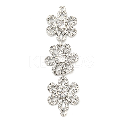 Brass Pave Clear Cubic Zirconia Three Flower Links Connector Charms KK-P277-61P-1