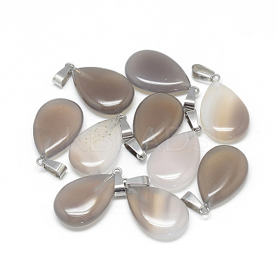 Teardrop Natural Grey Agate Pendants G-Q368-17-1