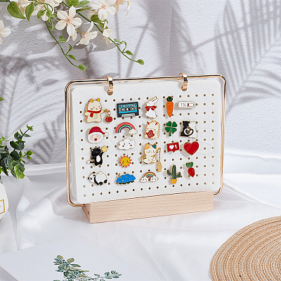 Felt with Iron Desktop Brooch Organizer Stands with Wooden Base ODIS-SC0001-12-1