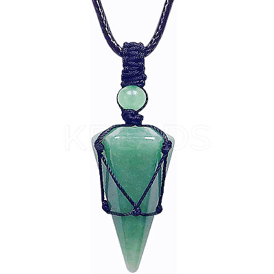 Natural Green Aventurine Cone Pendant Necklaces PW-WG75823-02-1