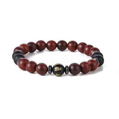 Wooden & Non-magnetic Synthetic Hematite Beaded Bracelet Sets BJEW-JB09063-1