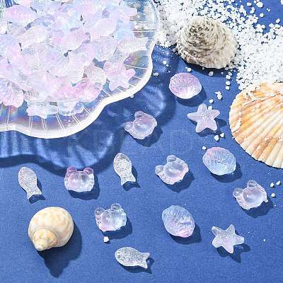 100Pcs Transparent Spray Painted Glass Beads GLAA-CJ0002-13-1