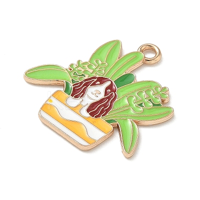 Small Potted Plant with Dog Alloy Enamel Pendants ENAM-I083-01KCG-03-1