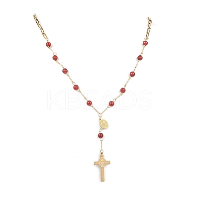 3Pcs 3 Styles Natural Carnelian & Green Aventurine & Tiger Eye Round Rosary Bead Necklaces NJEW-JN05574-1