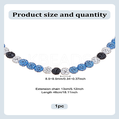1Pc Polymer Clay Rhinestone Round Beaded Stretch Necklaces for Men NJEW-LP0009-37-1