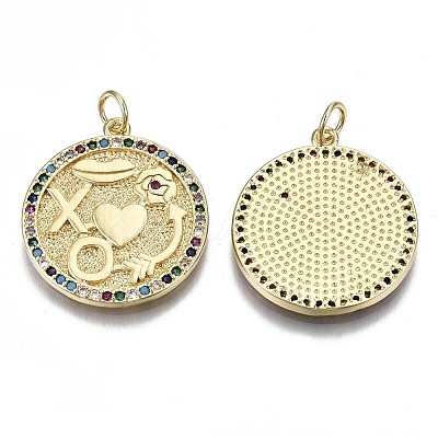 Brass Micro Pave Colorful Cubic Zirconia Pendants KK-S061-68G-NR-1