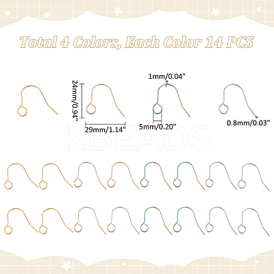56Pcs 4 Colors 304 Stainless Steel Earring Hooks STAS-UN0054-21-1