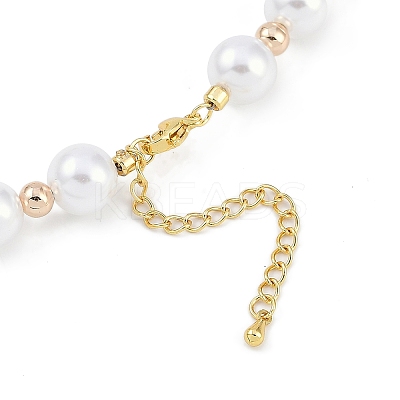 Rack Plating Brass & ABS Imitation Pearl Beaded Necklaces NJEW-P317-13C-G-1
