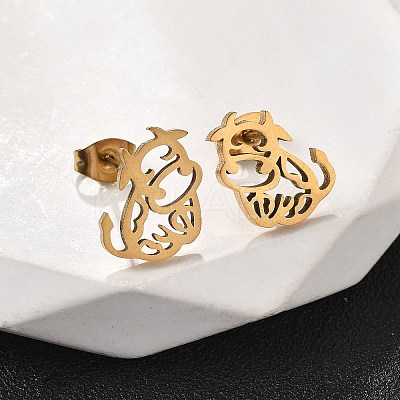 Hollow Cow 201 Stainless Steel Pendant Necklaces & Stud Earrings Sets for Women SJEW-Q025-05G-1