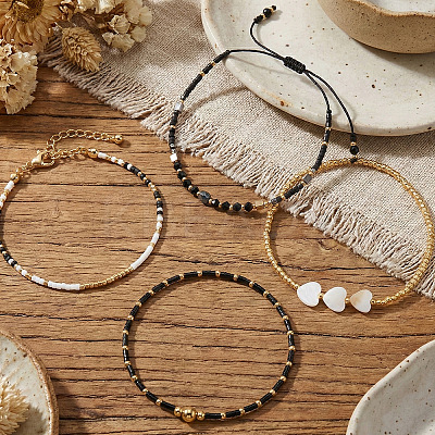 4Pcs 4 Styles Glass Seed Bead Stretch Bracelet Set FG0392-2-1
