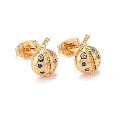 Colorful Cubic Zirconia Ladybug Stud Earrings EJEW-G288-26G-1