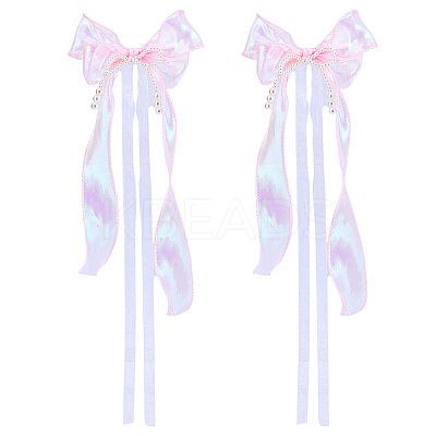 Nylon Organza Ribbon & Plastic Imitation Pearl Beaded Bowknot Bag Ornament HJEW-PH02020-1