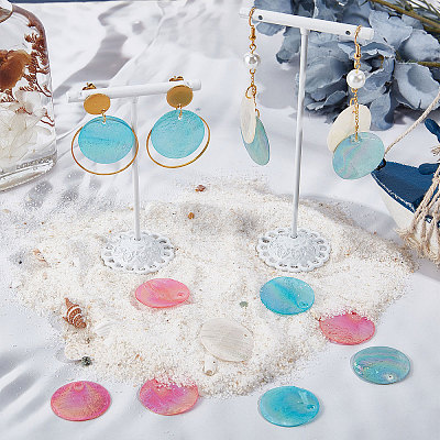 40Pcs 4 Colors AB Color Plated Natural Capiz Shell Pendants SSHEL-SC0001-21-1
