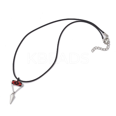 Cylinder Seed Beaded Evil Eye & Alloy Pyramid Cone Pendant Necklaces NJEW-MZ00105-1