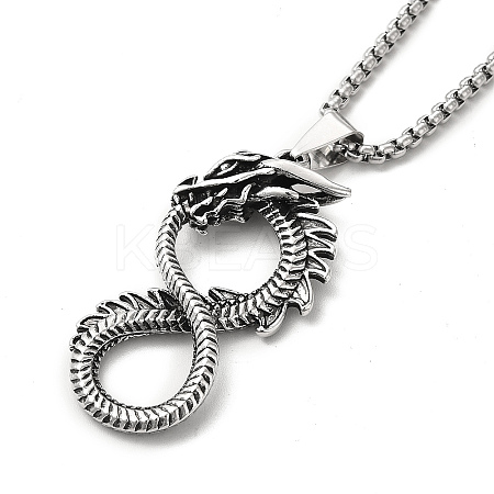 Alloy Dragon Infinity Pandant Necklace with Box Chains LS-NJEW-K245-008-1