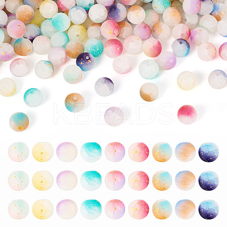 198Pcs 9 Colors Frosted Baking Paint Crackle Glass Beads with Glitter Powder DGLA-TA0001-23-1