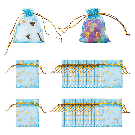 50Pcs Heart Printed Organza Bags OP-TADJ0001-01A-1