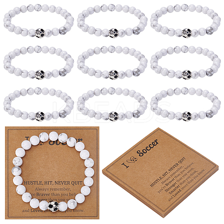 12Pcs Synthetic White Turquoise Round Beads Stretch Bracelets for Men Women BJEW-UN0001-89-1