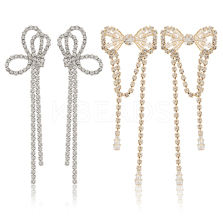 2 Pairs 2 Style Crystal Rhinestone Bowknot Dangle Stud Earrings EJEW-AN0002-31-1