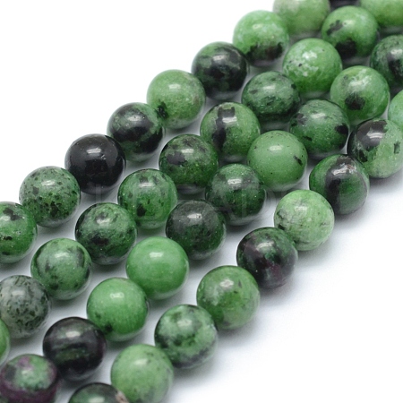 Natural Ruby in Zoisite Round Beads Strands G-P331-02-6mm-1