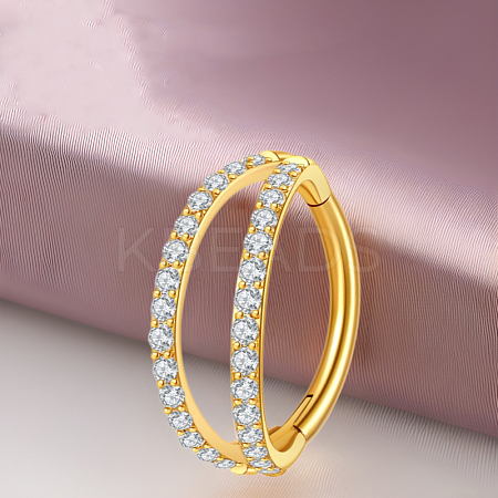 316 Surgical Stainless Steel Micro Pave Clear Cubic Zirconia 2 Line Hoop Cartilage Earrings WGDA01E-06-1