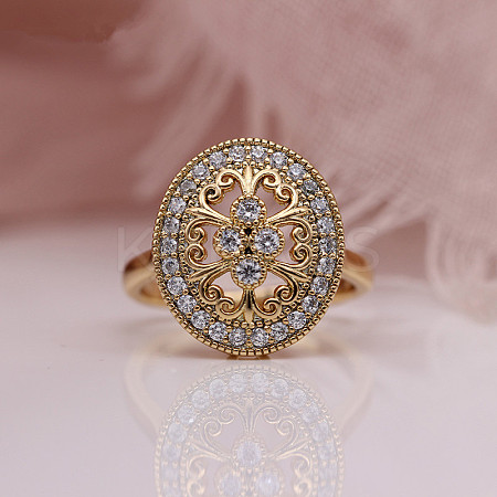 Oval Brass Micro Pave Clear Cubic Zirconia Finger Rings for Women FS-WGE5686-01-1