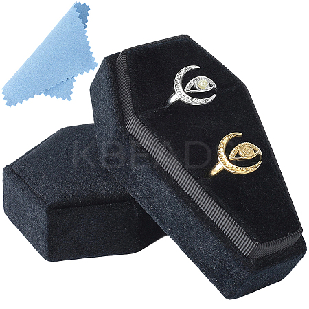 1Pc Halloween Theme Coffin Shaped Velvet Finger Ring Boxes VBOX-BBC0001-02-1