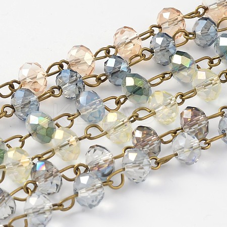 Handmade Electroplate Glass Faceted Rondelle Beads Chains for Necklaces Bracelets Making AJEW-JB00145-1