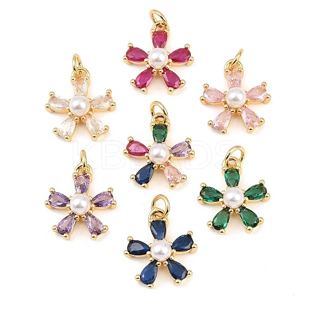 Brass Micro Pave Cubic Zirconia with Plastic Pearls Pendants KK-Z145-08G-1